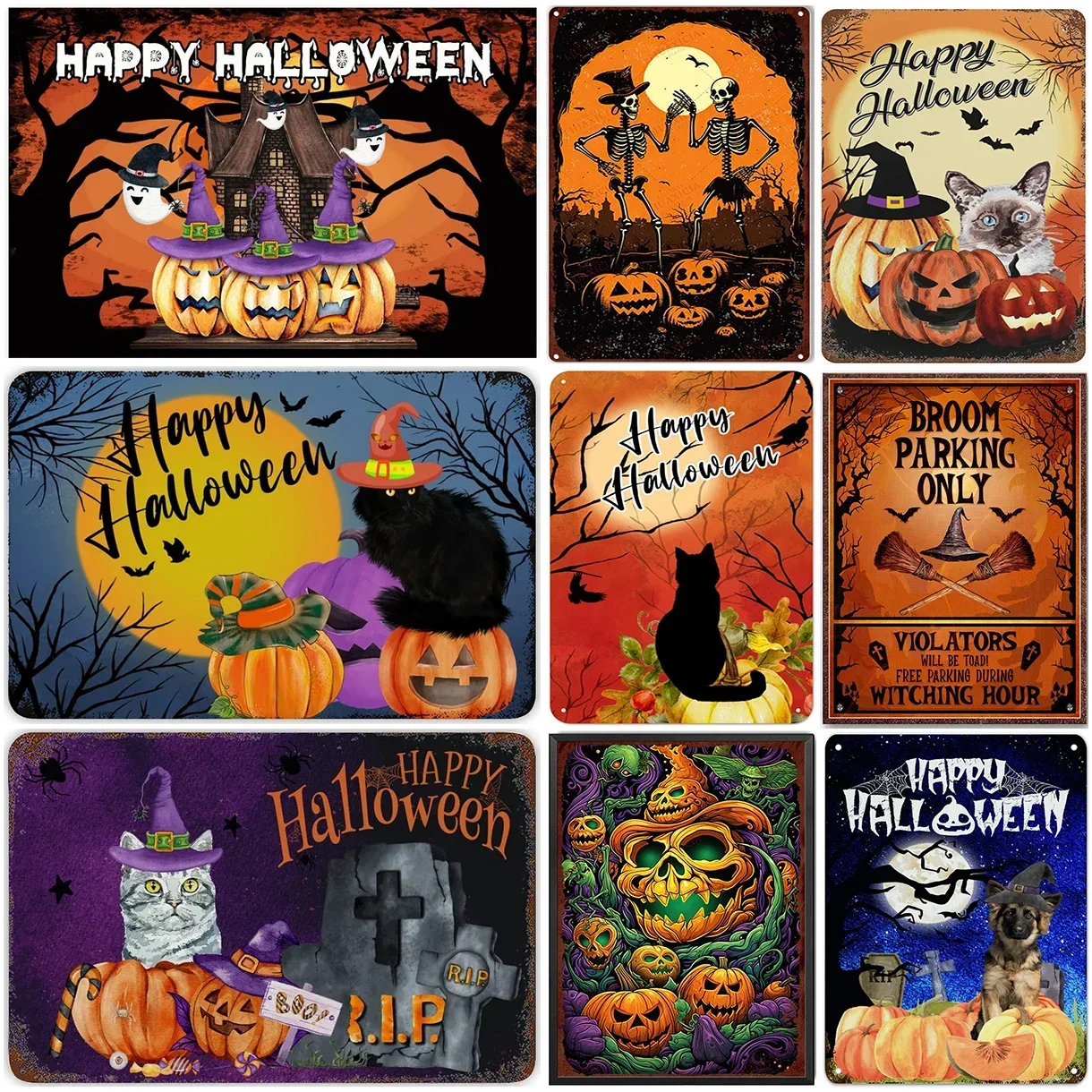 Metal Tin Signs Happy Holloween Wall Decoration Plaque Vintage Art Poster Iron Painting for Man Cave Home Cafe Garden Club Bar