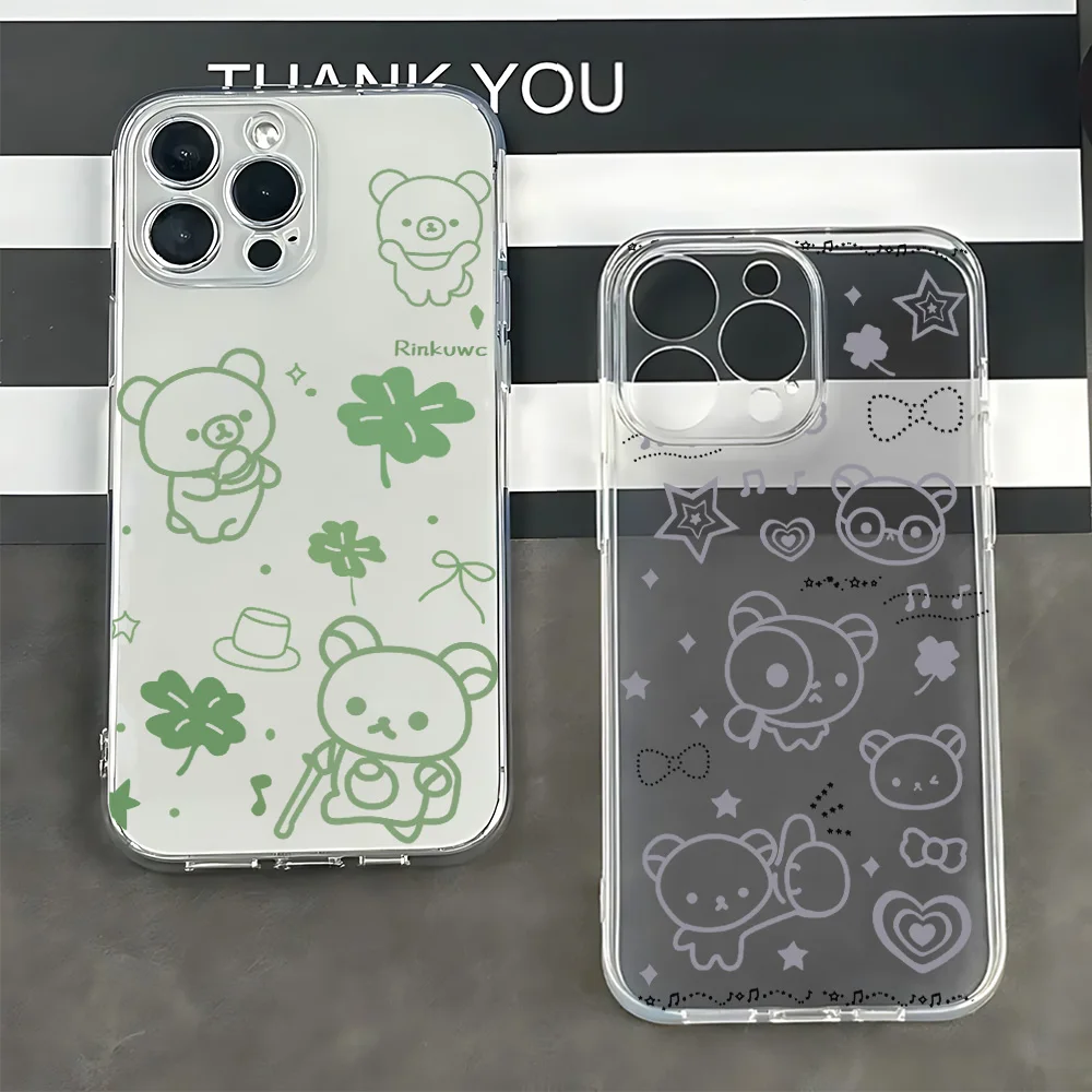 Four Leaf Clover Cute Bear Phone Case For Samsung Galaxy S25 S24 S23 S22 S21 S20 FE Note20 Note10 Edge Plus Ultra Lite 5G Clear