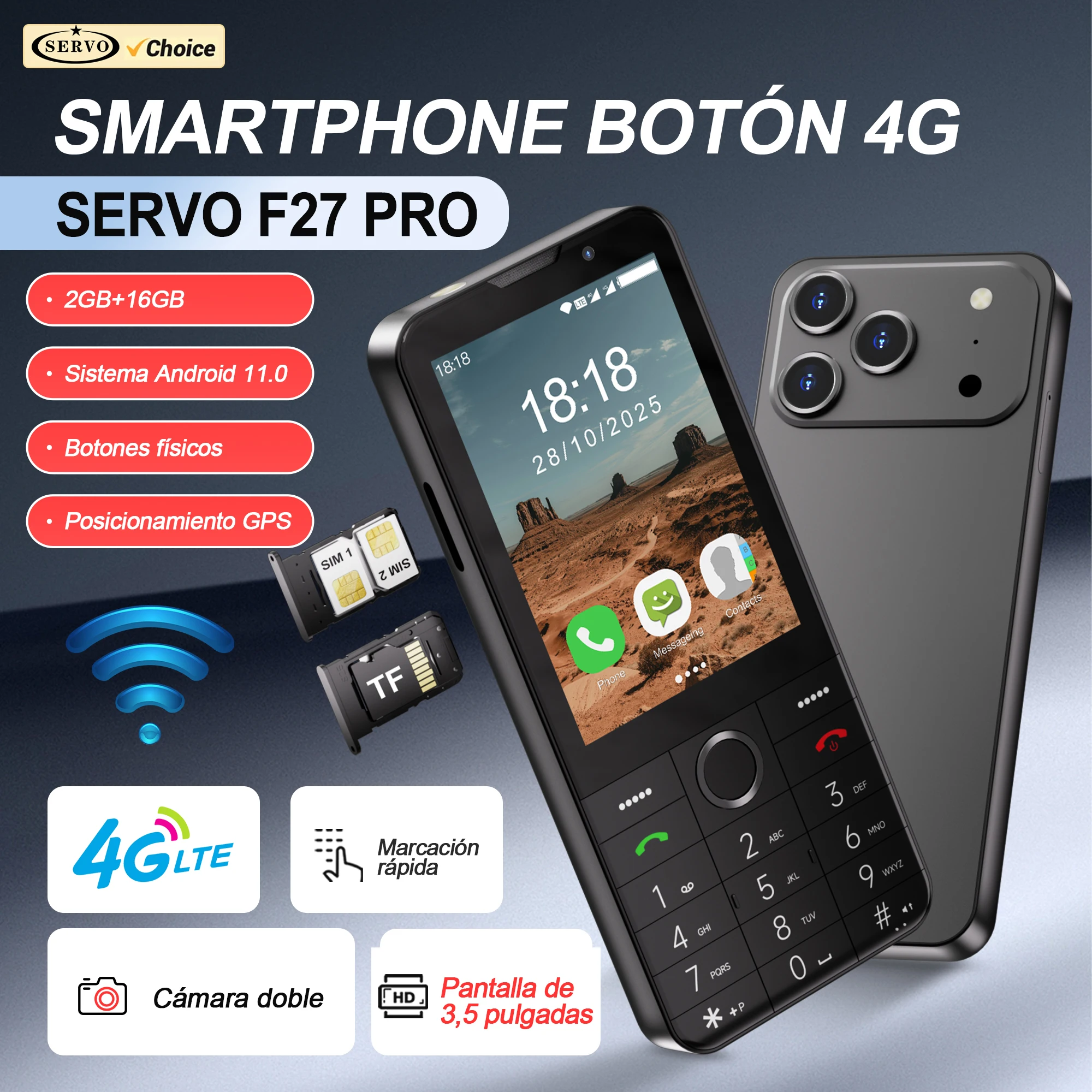 SERVO F27 PRO 4G LTE botón Smartphone sistema Android 11,0 2GB + 16GB Play Store velocidad Dial WiFi 3,5 "pantalla táctil teléfonos inteligentes