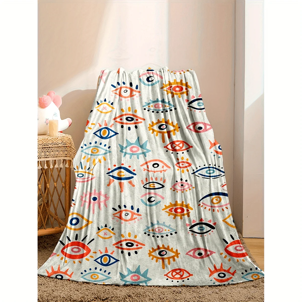 بطانية رمي عين الشر - بطانية قطيفة دافئة ومريحة لجميع المواسم مع نمط عين الشر اللامع للأريكة والسرير والتخييم والسفر #4