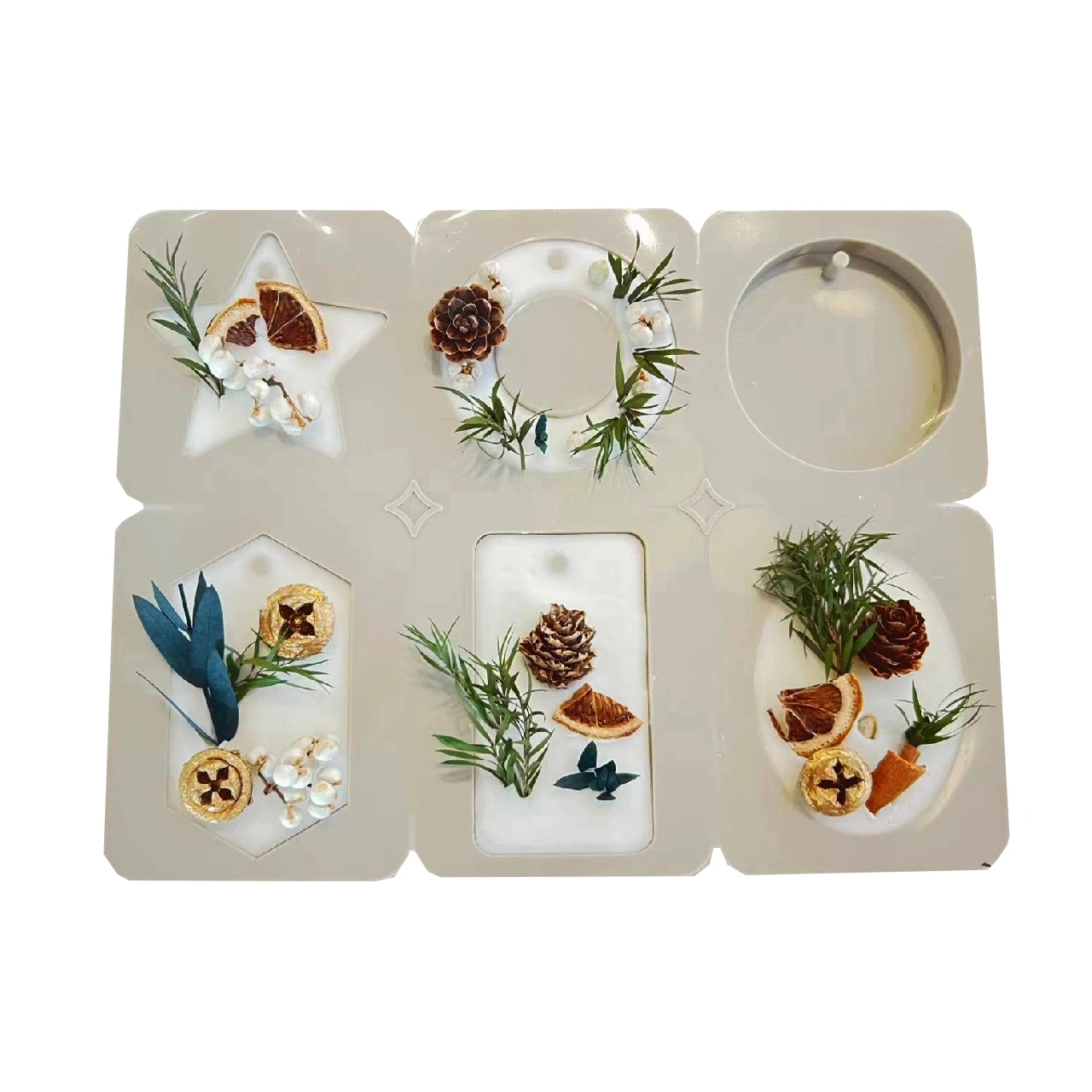 Silikonform für DIY-Handwerk mit 6 Löchern, blumenförmiger Aromatherapie-Diffusor, Stein, hängende Schilderform für Kerze, Seife, DIY-Handwerk