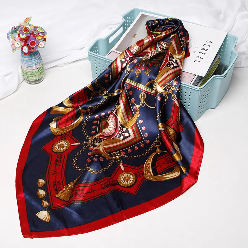 Foulard carré en satin pour femme, hijab, mouchoir, châle, bandana, sauna, luxe