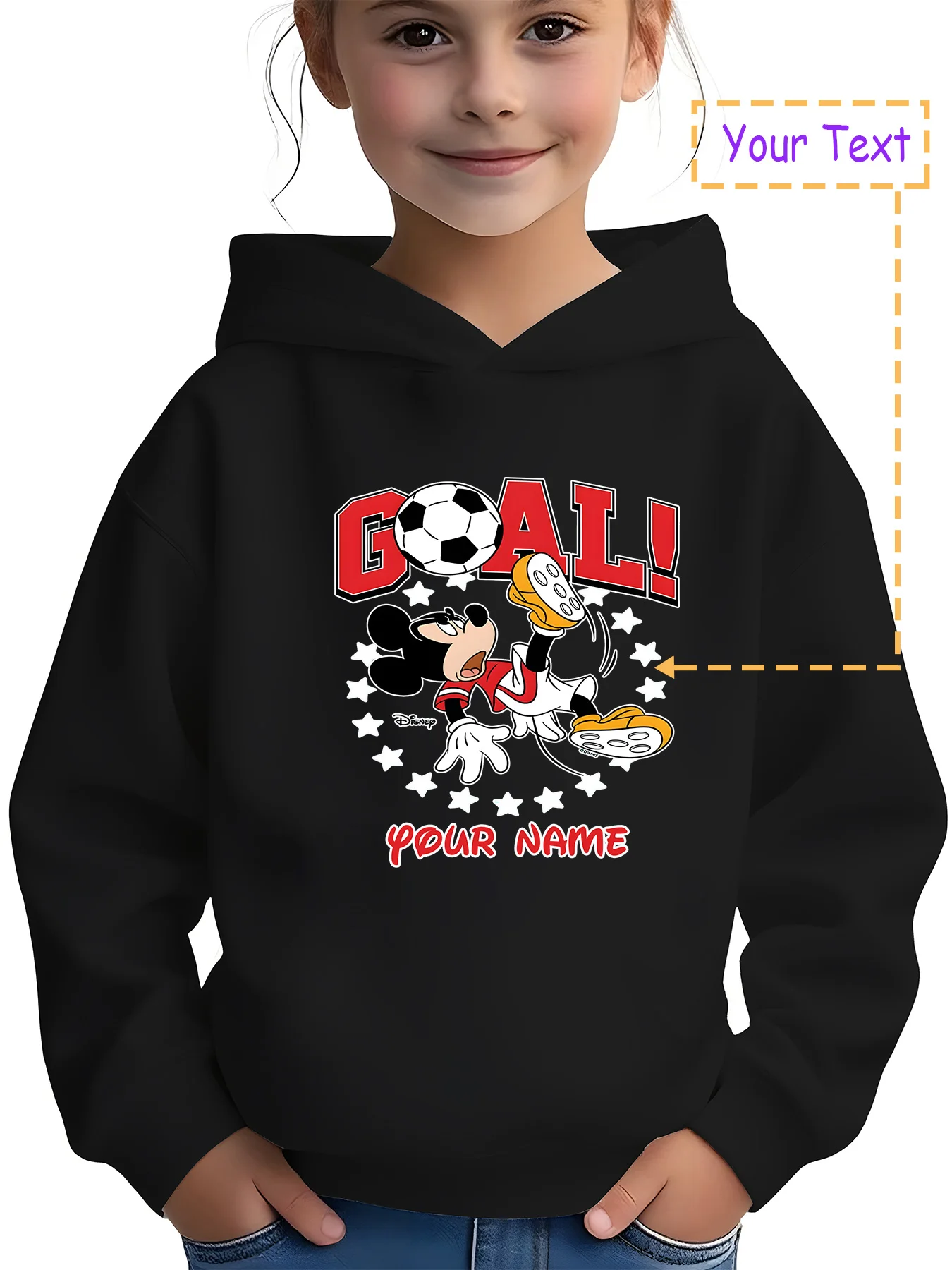 

MINISO Disney Mickey Football Hoodie - Mickey playing football print, perfect for sports classes and football activities, custom