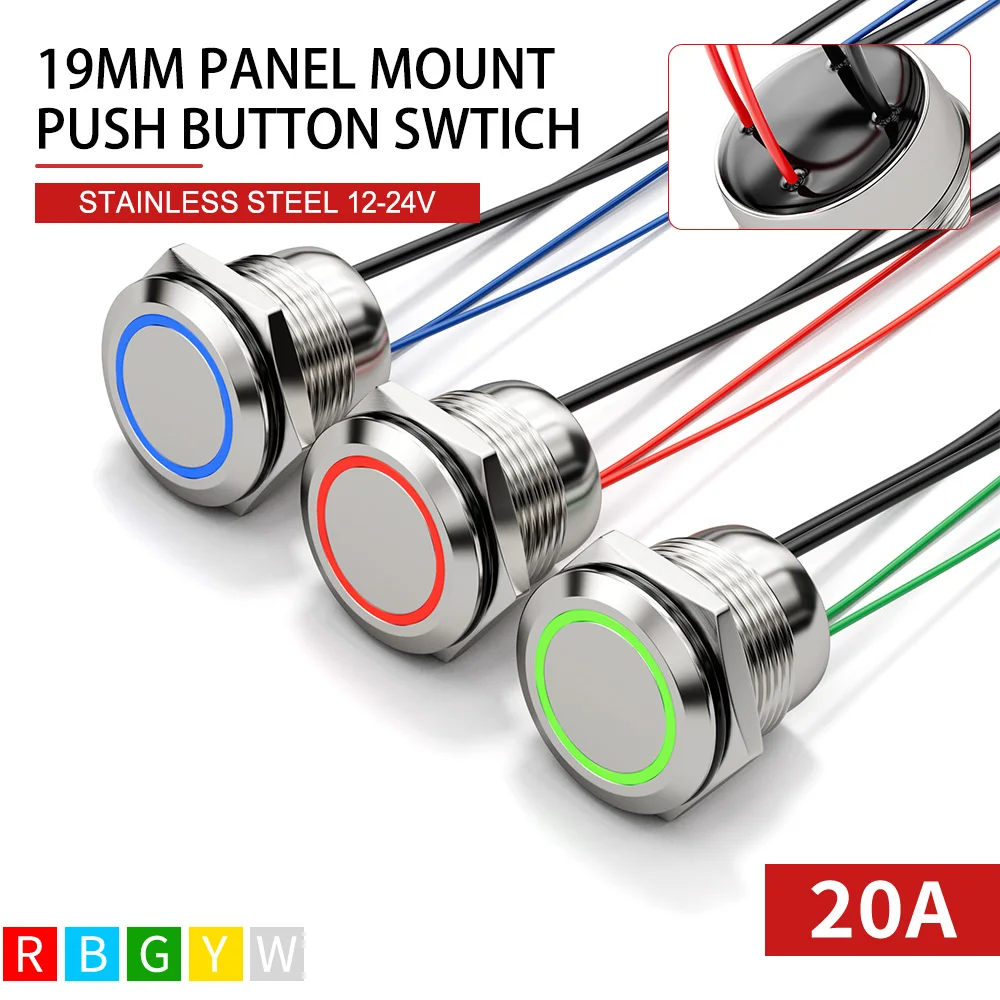 

FILN 2/5PCS 19mm 20A Metal Push Button Switch IP67 Waterproof Latching/Momentary Marine Button Switch for Car Boat Control Panel