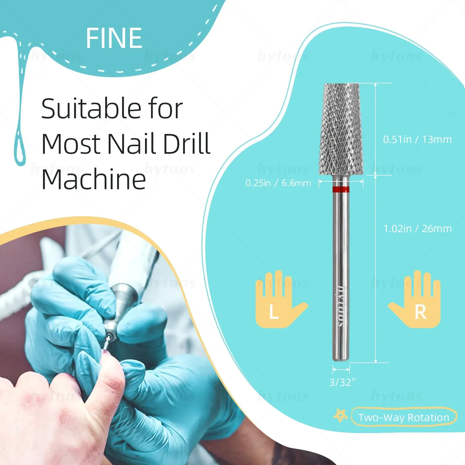 6.6mm Flat Top Tapered Nail Drill Bit 2 Way Tungsten Carbide Nail Bits Electric Manicure Drill Accessories Remove Gel