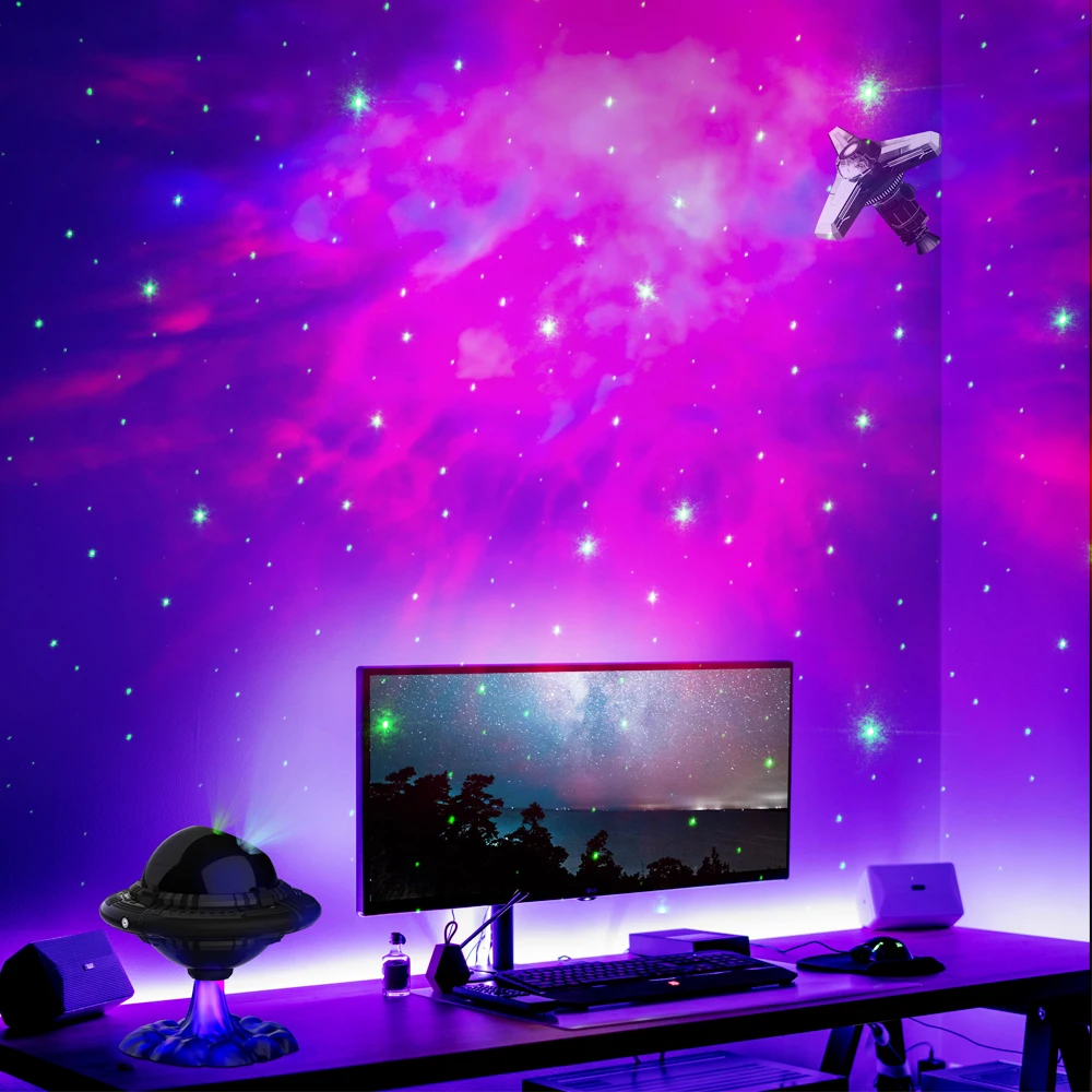 Star Projection Lamp UFO Galaxy Star Universe Aurora LED Night Light Atmosphere Lamps for Party Children\'s Room Decoration Gifts