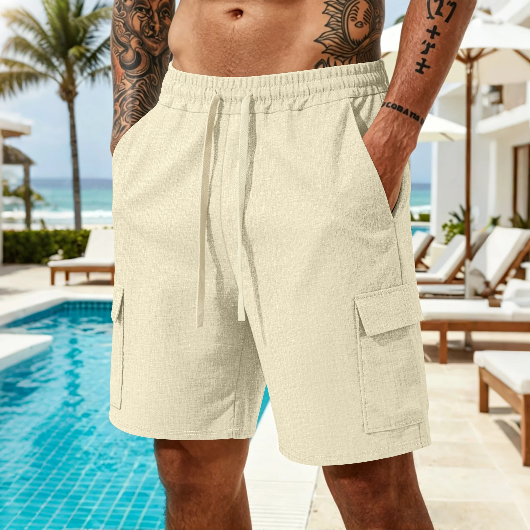 Men's Casual Linen Cargo Short - Men Linen Formal Wear recension och pris