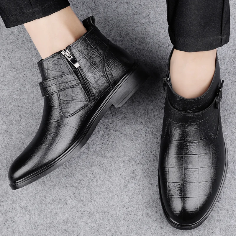 

Retro MenHigh Quality Leather Boots Fashion Buckle Chelsea Boots for Man's Business Ankle Boots Warm Elegant Social Oxfords Male
