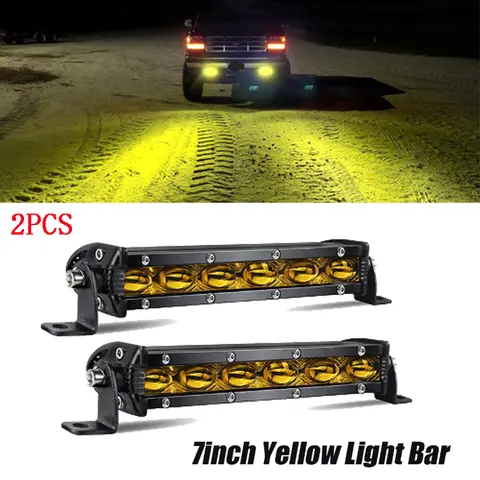 Barra de luz LED amarilla de 7 pulgadas, luces todoterreno súper delgadas para camionetas, camioneta, SUV, ATV, UTV, barco, vehículo, luces auxiliares duraderas, 2 uds.