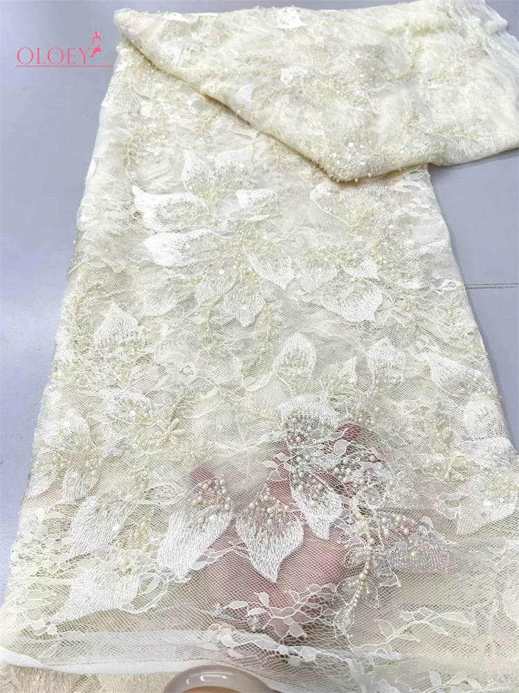 

OLOEY 5 Yards Nigerian Tulle Beaded Sequin Lace Fabric 2026 High-Quality African Embroidered Tulle Lace Fabric Party Tulle Dress