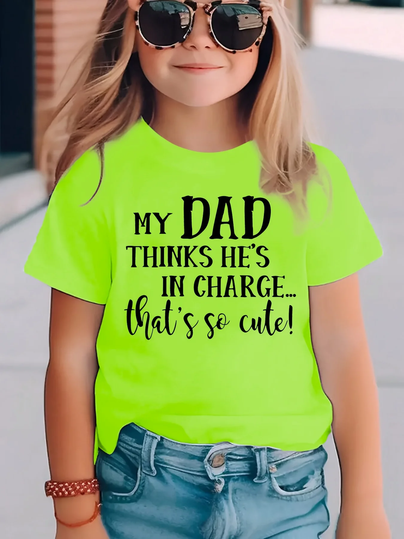 Girls Tee My Dad Thinks He Is in Charge That Is So Cute Funny Quote Soft Cotton Kids Casual Short Sleeve Parent-child  T Shirt