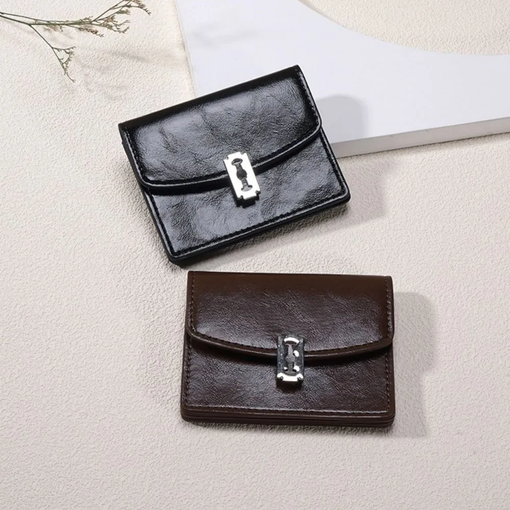 Trendy PU Leather Women Wallet Metal Buckle Multi-layer Coin Purse Solid Color Clutch Bag Ladies Girls