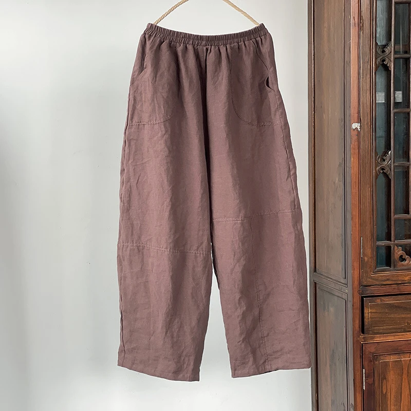 

Женские новые весенние винтажные стильные однотонные свободные удобные женские шаровары M918, высококачественные льняные повседневные брюки