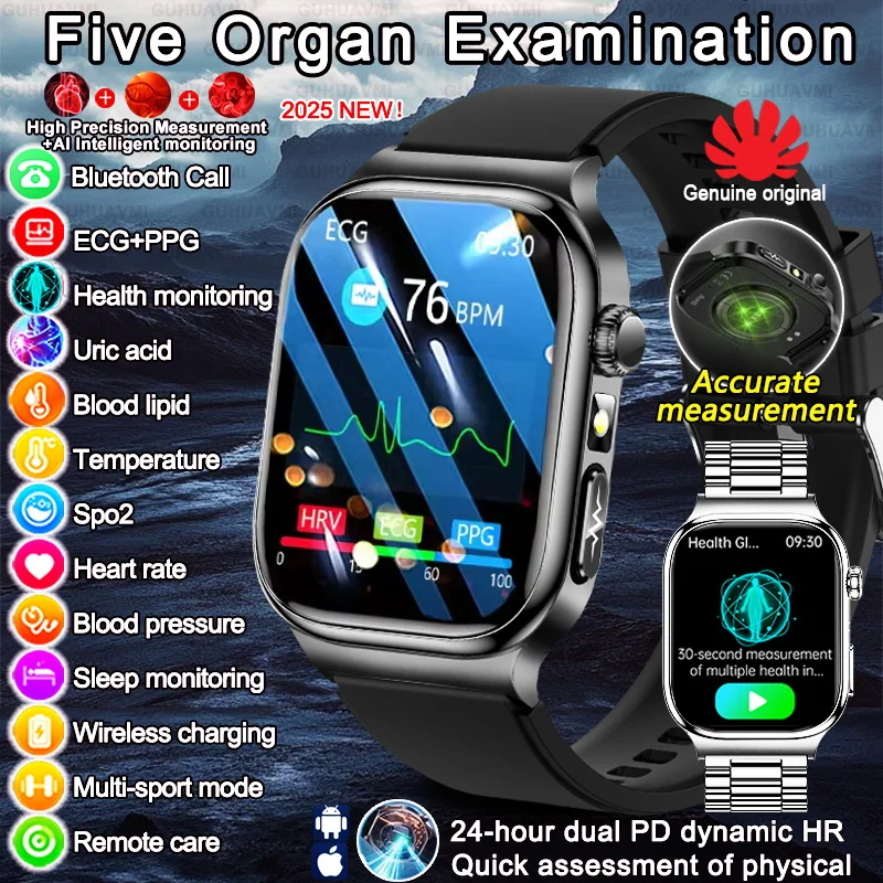 

2025New ECG+PPG Accurate Measure Blood BP Smart Watch Men Blood oxygen Lipids Uric Acid Tracker Bluetooth Call Health Smartwatch
