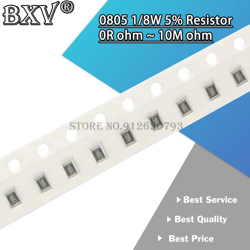 100PCS 0805 5% 1/8W SMD Chip Resistor 0R ~ 10M 0 1R 10R 100R 220R 330R 470R 1K 4.7K 10K 47K 100K 1M 10M 0 1 10 100 330 470 ohm