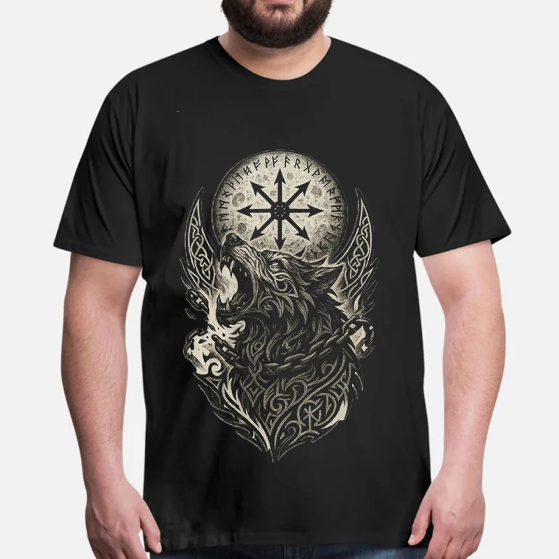 

0415 Fenrir Ragnarok caos Celtic wolf Gift T-Shirt Viking Runes Norse Myths Graphic clothes 100% cotton All size tops