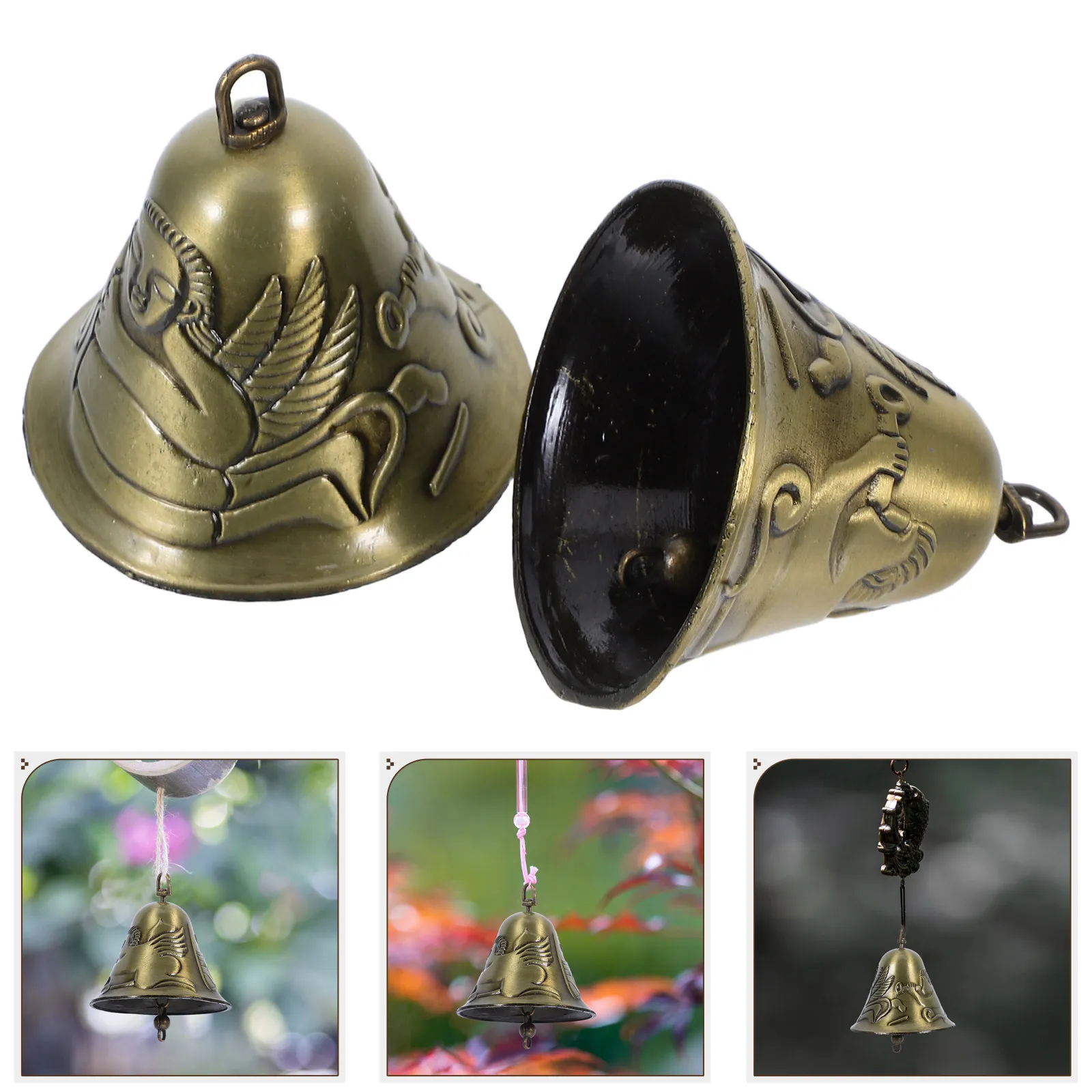 Bronze Feng Shui Wind Chimes 2pcs Vintage Angel Temple Bells for Indoor Outdoor Door Patio Garden Decor