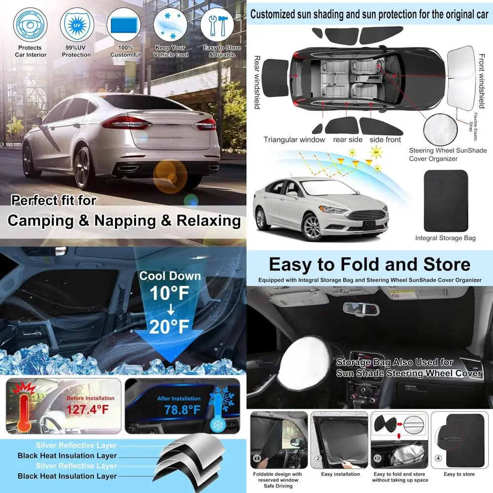 

8 шт. солнцезащитный козырек на лобовое стекло на заказ, подходит для Ford Fusion 2013-2021, аксессуары, складной солнцезащитный козырек, боковой козырек на заднее окно, полный S