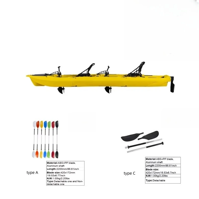 Portable Split Modular Pedal Fishing Kayak 3 Section Detachable HDPE 2 Person Plastic Boat Easy Carry Transport For Fresh Salt W