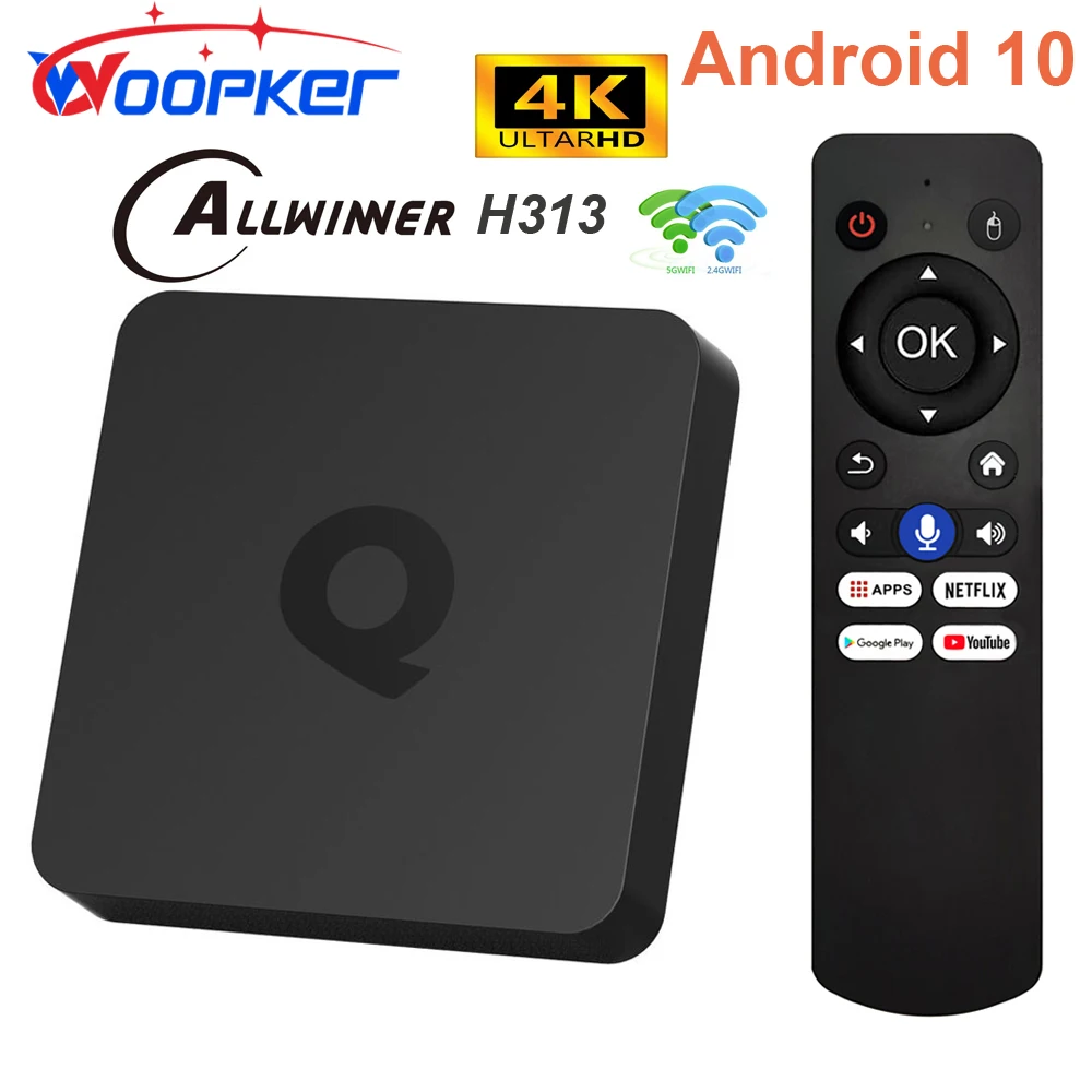 

Woopker Q1 TV Box Allwinner H313 Android 10 2GB 16GB Dual Wifi BT 4K Media Player Set Top Box