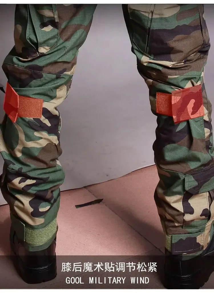 RU Camo Taktische Sets Männer Im Freien Atmungsaktive Langarm T Shirts + Multi-tasche Gerade Cargo Hose 2Pcs anzug Training Kampf Set – Detail 15