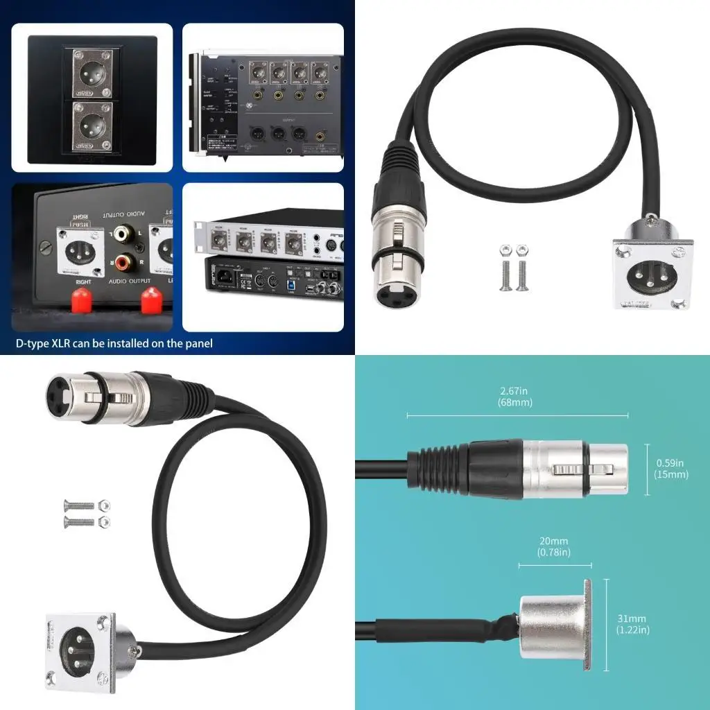 

31BA 0.6M 3-Pin Panel Mount Cable Hifi Transfer D Type Male to 3Pin Cord