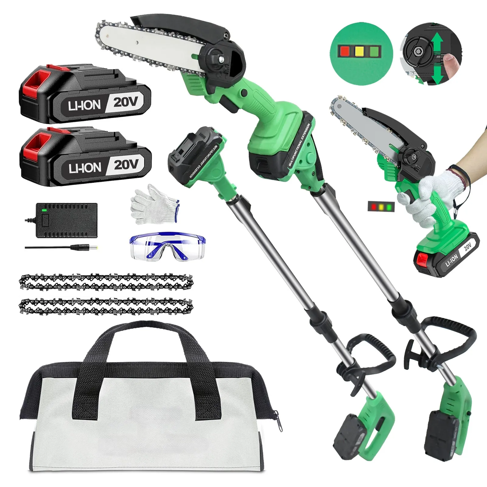 20V Cordless 2-in-1 Pole Saw DIY Grade Chainsaw With Long Pole for Wood Cutting,Local US Warehouse