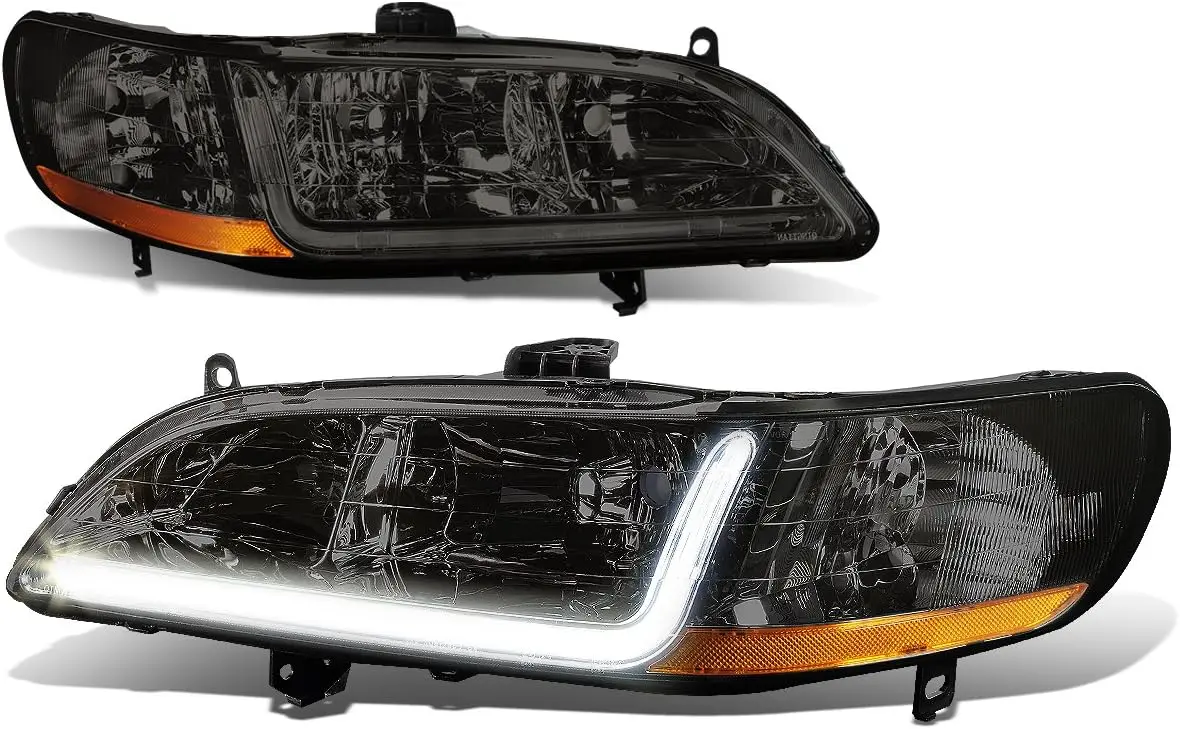 

Светодиодные фары DRL в сборе, совместимые с Honda Accord 6-го поколения 1998 1999 2000 2001 2002, со стороны водителя и пассажира, дымчатый объектив