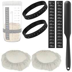 7Pcs Sourdough Starter Kit with Cloth Covers Temperature Date Marked Feeding Bands and Scraper for 3-4 In Jars Baking Supplies