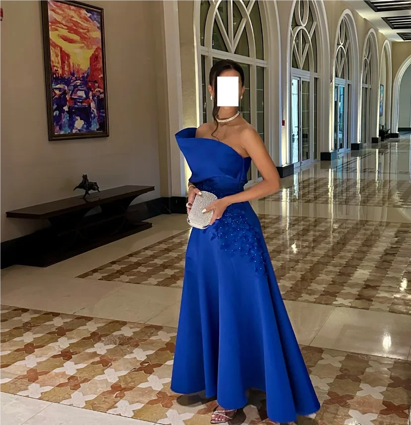 Customized Ankle Length Grace Beaded Blue Vestidos De Fiesta Wedding Dress Plus Size Long Dress Robe De Soirée Vert فساتين ال