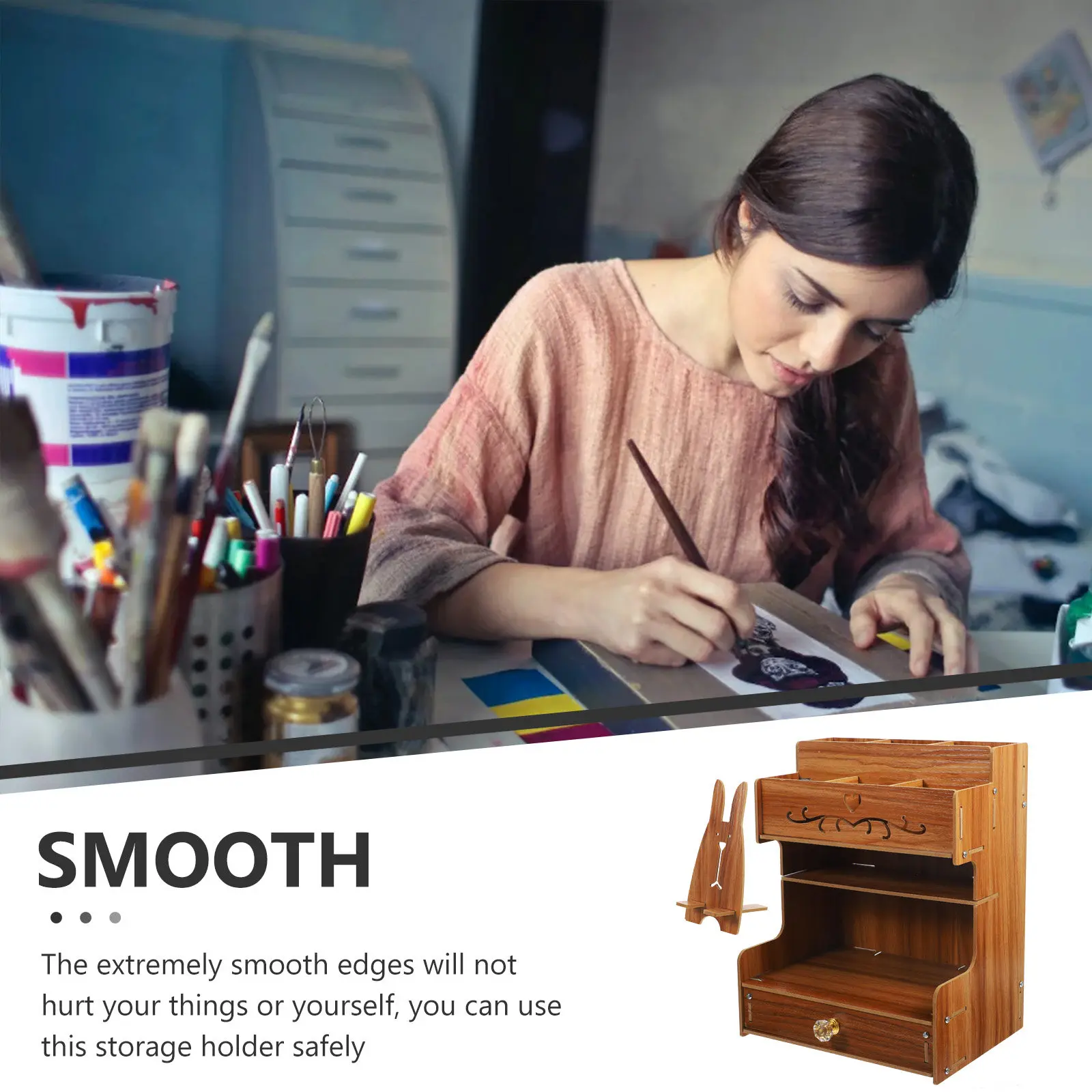 

Прочный деревянный органайзер для стола с гладкими краями, многофункциональный, с отделениями, подставка для ручек, коробка для хранения для офиса, учителей, студентов