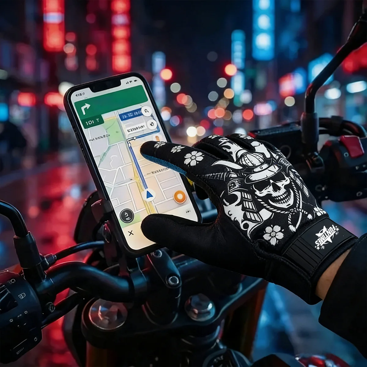 FUNTIMES Japanese Tattoo Pattern Full Finger Gloves with Cherry Blossom Embellishment Design on Fingertips for Men/Women