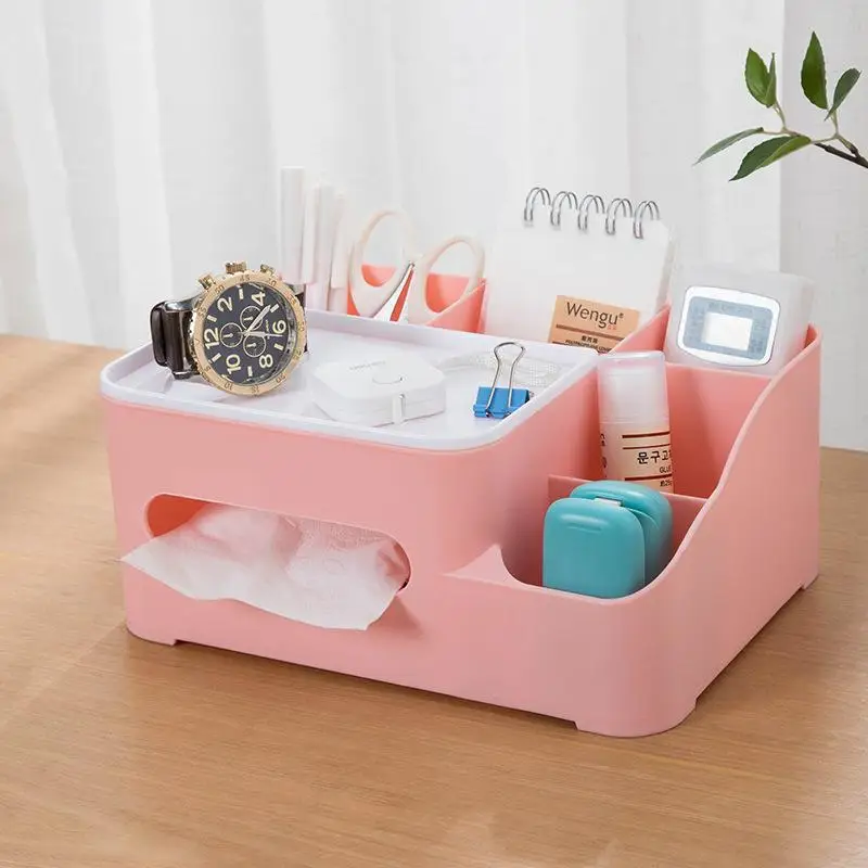 Tissue Box Napkin Holder Remote Control Desk Organizer Office Multifunctional Home Sundries Container Storage Box