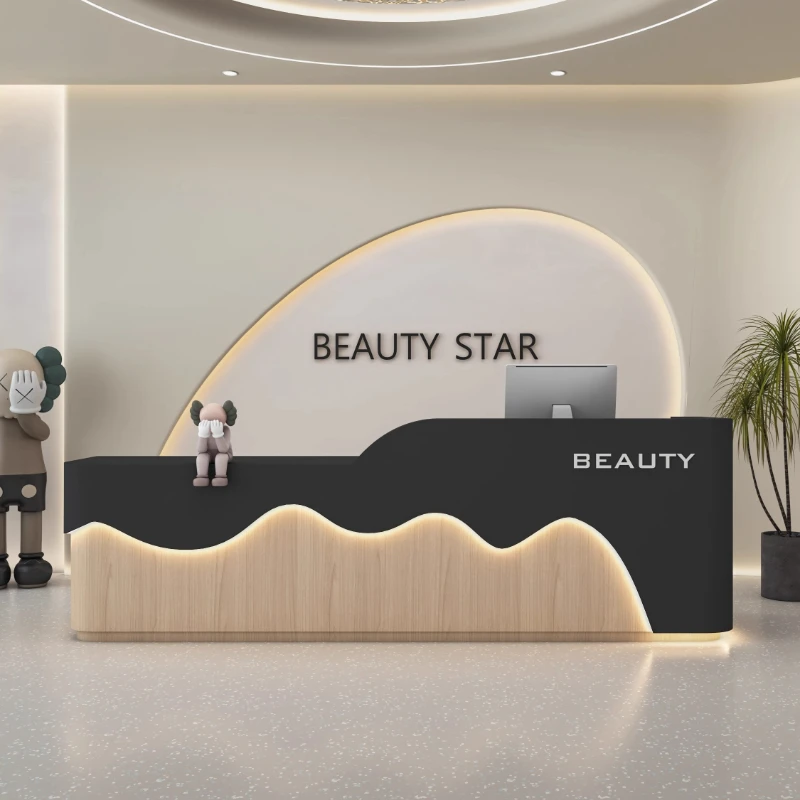 Beauty Salon Desks Checkout Welcome Counter High Quality Light Luxury Design Desks Industrial Curved Escrivaninha Furniture