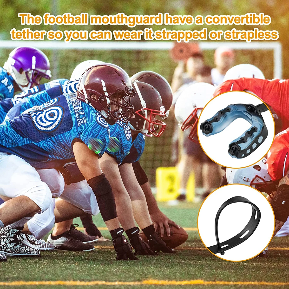 2pcs Football Mouth Guard Professional Sports Mouth Braces for Kids Soft Youth Football Mouthpiece with Strap Boxing Mouthguard