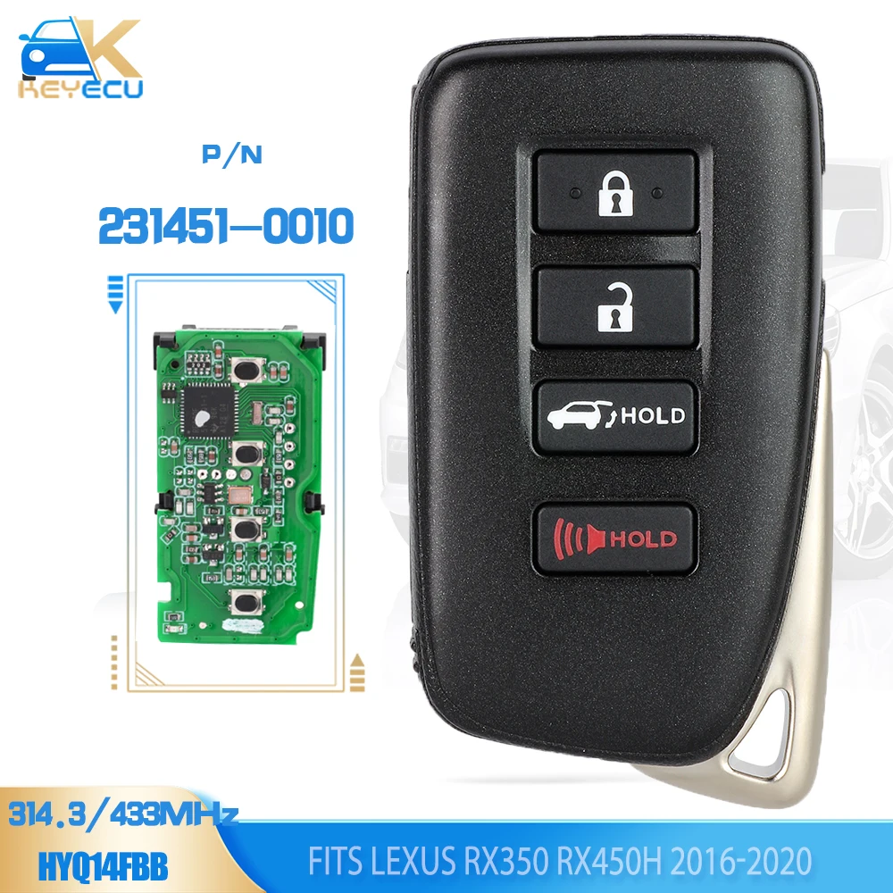 KEYECU 231451-0010 G HYQ14FBB 314.3/433MHz for Lexus RX350 RX450h 2016 2017 2018 2019 2020 Keyless Smart Remote Key Fob