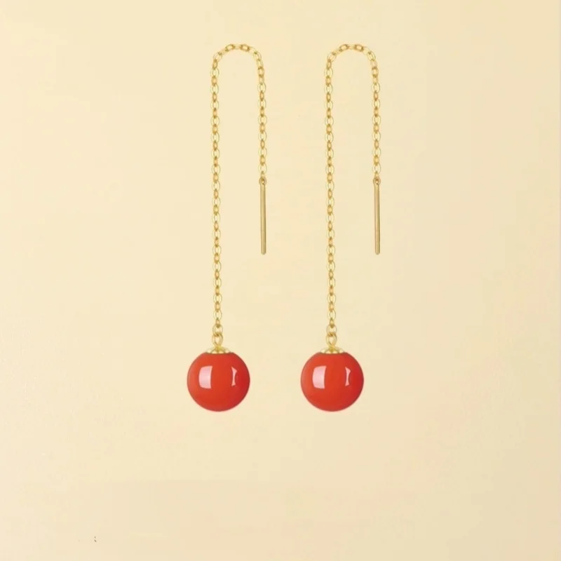 

Real 18K Gold earrings Fine Jewelry New Natural red agate for Women Au750 Design Simple Fashion Fine Jewelry Gift