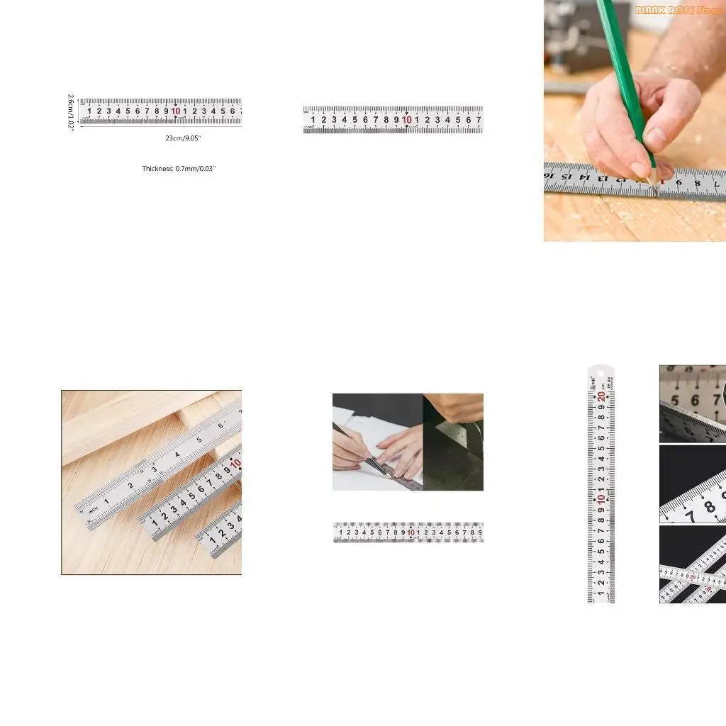 K1AE Stainless Steel Ruler Metal Ruler Non Slip Straight Ruler for w/ Inch & Met