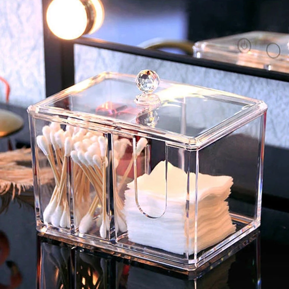 Transparent acrylic cotton storage box cotton swab box desktop dressing table cosmetics dustproof storage box organizer