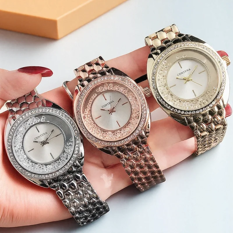 CONTENA Women Watch Fashion Stainless Steel Ladies Watch Luxury Rhinestone Quartz Wristwatch Clock Girlfriend Gift montre femme