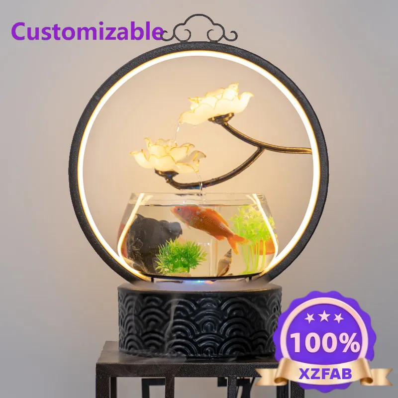 Factory Direct 2026 Creative Fish Tank Flowing Water Fountain With Circulating Water Feature For Living Room TV Cabinet And Desk