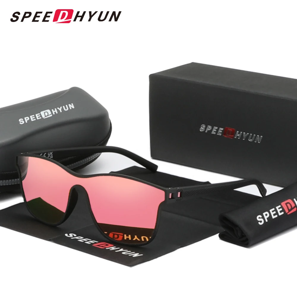 SPEEDHYUN Fashion One-piece Sunglasses Women Cat Eye Shoppoing Polarized Anti-UV400 Outdoor Glasses Large Frame Men Eyewear