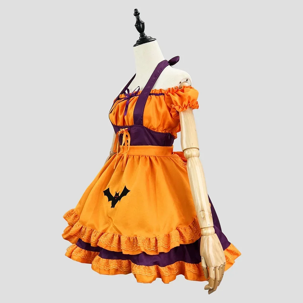 Orange Cute Bat Lolita Maid Dress Costume Cosplay Magic Witch Vampire Maid Dress Suit For Maid Halloween Party Costumes S -5XL