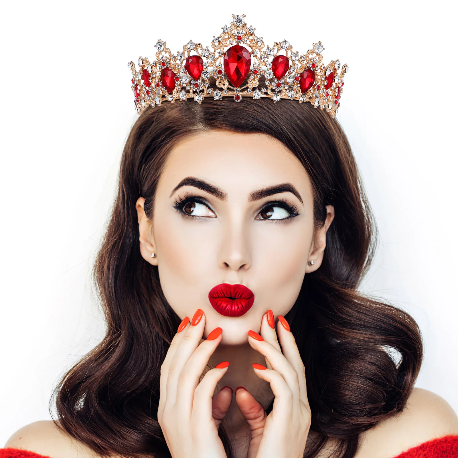 Unique Bride Crown Golden Wedding Headwear Exquisite Design Red and Golden Party Hair Accessories for Women Female