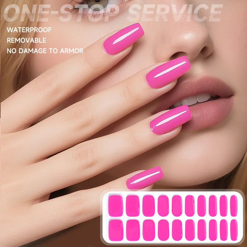 

DIY чистый цвет, полуотвержденные гелевые наклейки для ногтей, 20 наконечников, полное покрытие, наклейки для ногтей, водостойкие самоклеящиеся наклейки для дизайна ногтей, инструмент
