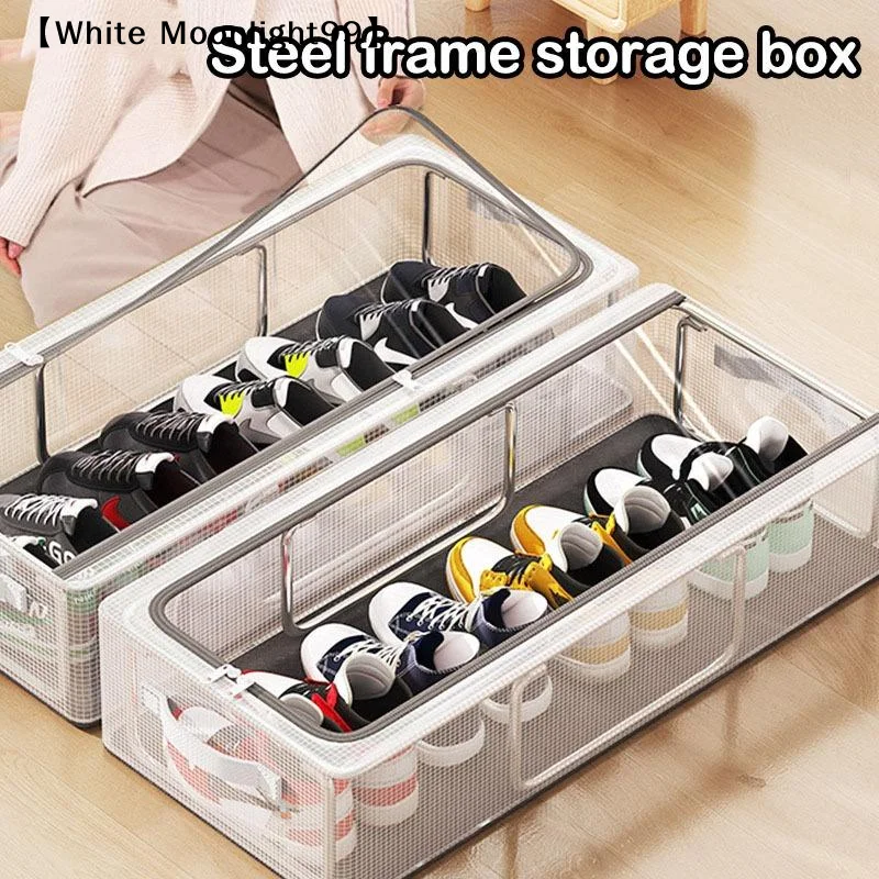 Large Capacity Under Bed PVC Transparent Shoe Box With Handles Foldable Bed Bottom Dustproof Shoes Storage Box For Clothes Shoe