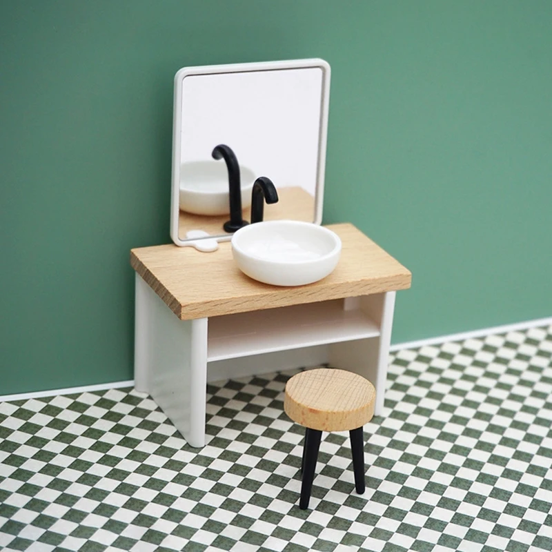 Juego de baño en miniatura para casa de muñecas, ducha, inodoro, bañera, lavabo, muebles de tocador, decoración, juguete, accesorios para casa de muñecas, 1:12