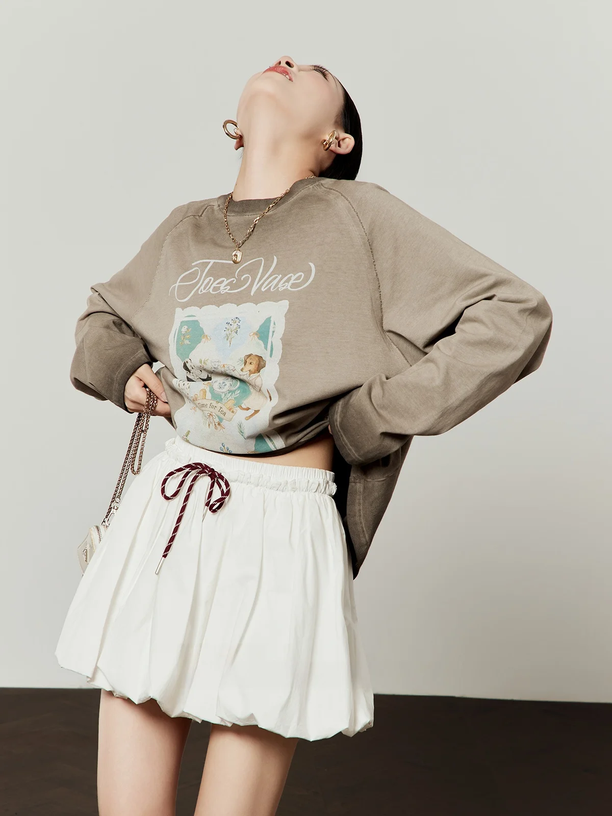 

Loose Fit round Ne Coffee Colored T-irt Women's Spring New Sle Printed Lazy Sle Top by Zhou Li Wu