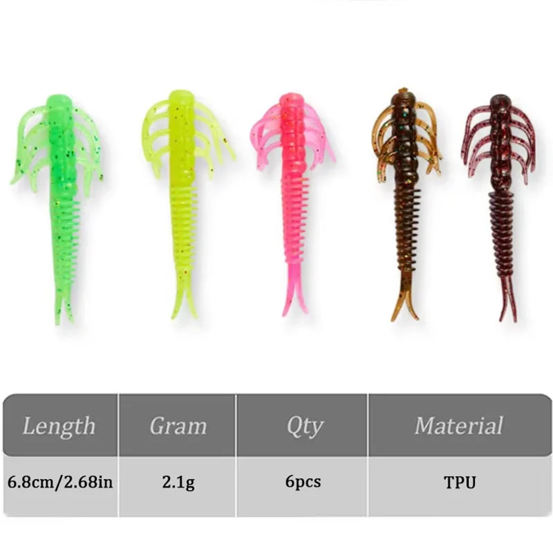 6 قطعة 6.8 سنتيمتر الصيد لينة إغراء الديدان العائمة تمايل TPE البلاستيك الاصطناعي السباحة الطعم الملح تلاعب Ned سهلة لصب الأسماك الطعوم #1