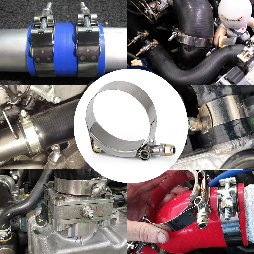 1 Pair SS304 CLAMPS 2" INCH 54MM-62MM STAINLESS SILICONE TURBO HOSE COUPLER T BOLT CLAMP KIT  Car Accessories LZ5250